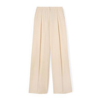 Motivi Broek met wijde pijpen en plooien - Dames - Wijde Broeken - Wit - S - Katoen - Broeken