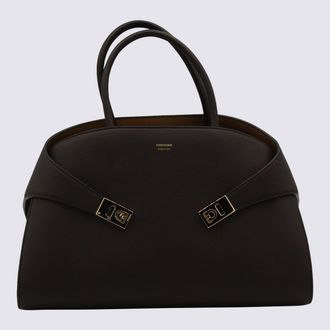 Ferragamo Dark Brown Leather Hug M Top Handle Bag