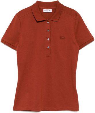 Lacoste logo-patch polo top - women - Cotton/Elastane - 38 - Brown