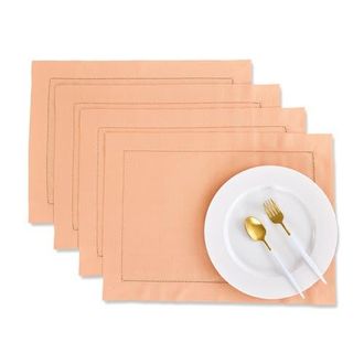 Solino Home Cotton Linen Hemstitch Placemats, 14 x 19 in Peach Bloom at Nordstrom, Size Medium