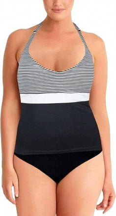 Bleu Rod Beattie Striped Halter Swim Top In Black/white Stripe