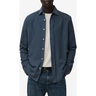 Mango Slim Fit Cotton Piqu&eacute; Button-Up Shirt in Blue at Nordstrom, Size X-Large