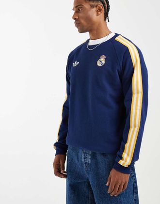 adidas Real Madrid Originals - Felpa girocollo blu scuro