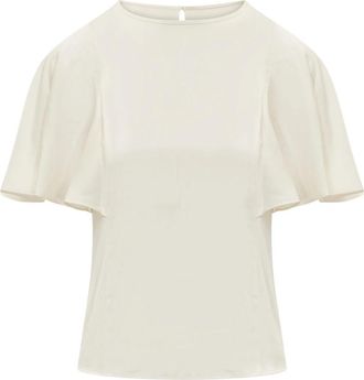 Michael Kors Satin Blouse met Cape Mouwen - Dames - Blouses - Wit - L - Satijn - Overhemden
