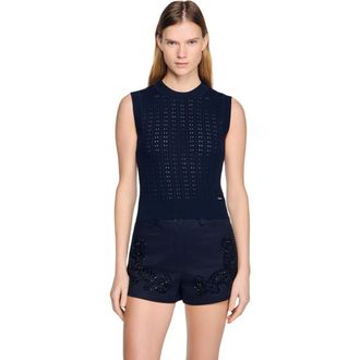 Sandro Textured cropped knit sweater in Navy Blue at Nordstrom, Size X-Small