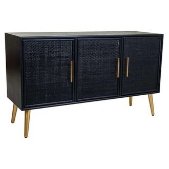 Wanderlust Deco Aparador De Madera Y Rejilla Lacado Negro 120x41,5x71