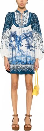 Farm Rio Palm Tree Beach Mini Dress In Navy/white
