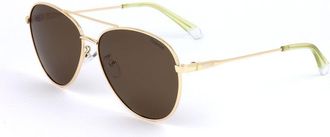 Polaroid Unisex Aviator Sunglasses Brown Lenses - Tan Metal - One Size