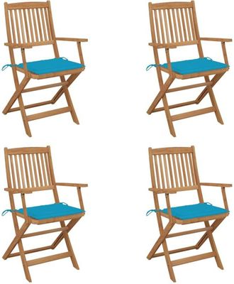 vidaXL Vidaxl - Sillas De Jard&iacute;n Plegables 4 Uds Y Cojines Madera Maciza Acacia