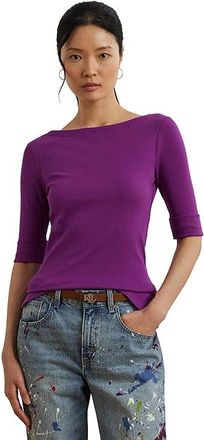Lauren Ralph Lauren Petite Stretch Cotton Boatneck T-Shirts Womens Clothing Purple Dawn : PXXS, Cotton/Elastane