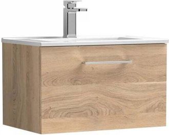 Nuie Nuie - Arno Wall Hung 1-Drawer Vanity Unit with Basin-2 600mm Wide - Bleached Oak