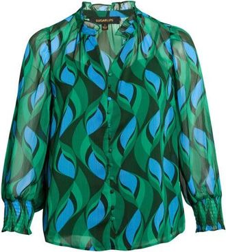 Sugarlips Tommie Long Sleeve Top in Emerald-Blue at Nordstrom, Size 2X