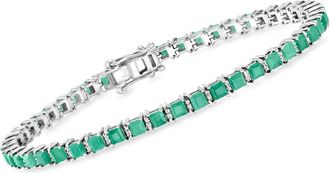 Ross-Simons Emerald and. Diamond Tennis Bracelet in Sterling Silver