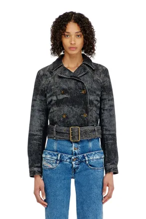 Diesel Cropped denim jacket with belt - Denim Jackets - Woman - Black