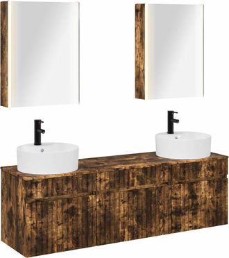vidaXL Juego De Muebles De Ba&ntilde;o 5 Uds. Roble Ahumado Vidaxl
