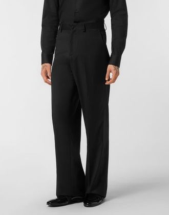 Philipp Plein Wool Wide Leg Trousers Men in Black at Nordstrom, Size 60