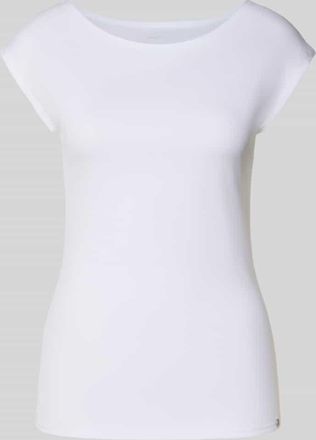 Marc Cain T-Shirt mit U-Boot-Ausschnitt und Label-Detail in Weiss, Gr&ouml;&szlig;e 36