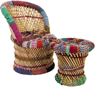 Wanderlust Deco Wanderlust Deco - Set 2 Sill&oacute;n Y Taburete De Bamb&uacute; Y Cuerda De Colores