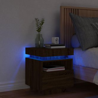 vidaXL Vidaxl - Mesita De Noche Con Luces Led Marr&oacute;n Roble 40x39x48,5 Cm