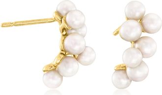 Ross-Simons 3-4mm Cultured Pearl Cluster Earrings in 18kt Gold Over Sterling