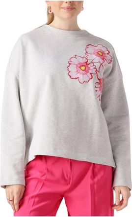 Pom Amsterdam Bloemen Grijs Melange Trui - Dames - Longsleeves - Grijs - XL - Tops