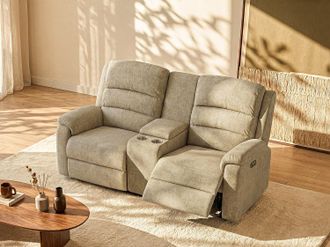 Vente-Unique Divano 2 posti relax elettrico con ripiano in Tessuto Tortora - NEVERS