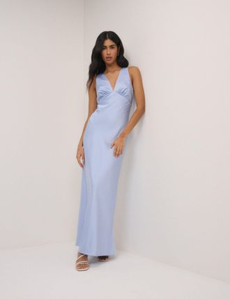 Nobody's Child Soft Blue Satin Joey Maxi Dress