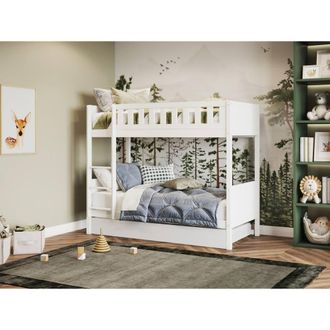 Flair Bea Shorty Wooden Bunk Bed with Trundle in White | Size: Junior