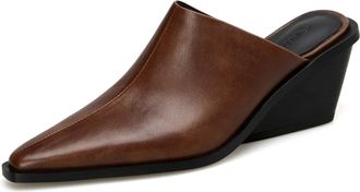 TinaCus Handmade Womens Genuine Leather Pointed Toe Wedge Heel Backless Mules Shoes, Brown, 4 UK
