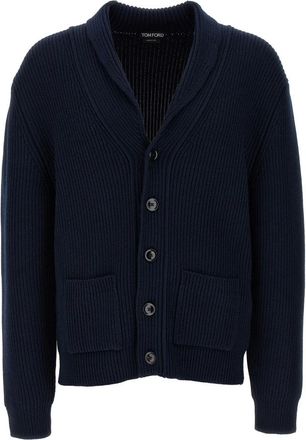 Tom Ford Cardigans, male, Blue, XL, Silk Merino Shawl Collar Cardigan
