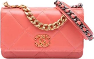 Chanel Pre-owned Portemonnee met ketting - Dames - Vintage Schoudertas - Roze - ONE Size - Leer - Vintage