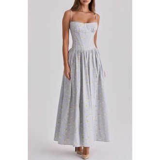 House of CB Rona Floral Print Maxi Sundress in Blue Floral at Nordstrom, Size X-Large