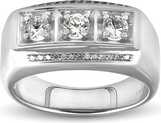Pompeii3 1ct Diamond Mens Three Stone Wedding Anniversary Ring 10k White Gold