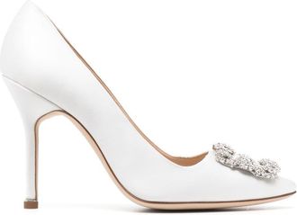Manolo Blahnik Hangisi 100mm satin pumps - women - Calf Leather/Fabric/Calf Leather - 36 1/2 - Neutrals