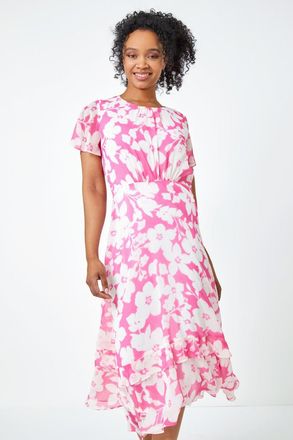 Roman Frill Hem Floral Midi Dress