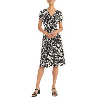 Maggy London Printed Woven Midi Dress in Cream/Black at Nordstrom Rack, Size 18 (Similar To 16W)