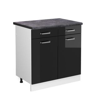Vicco Mueble Bajo De Cocina R-line, Negro Brillo Intenso, 80 Cm, Et Antracita