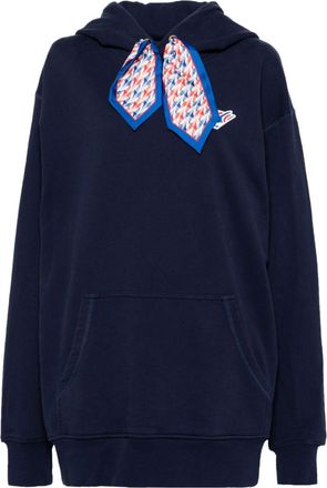 Casablanca logo patch silk scarf hoodie - women - Organic Cotton - L - Blue