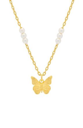 Estella Bartlett Butterfly & Faux Pearl Necklace in Gold at Nordstrom