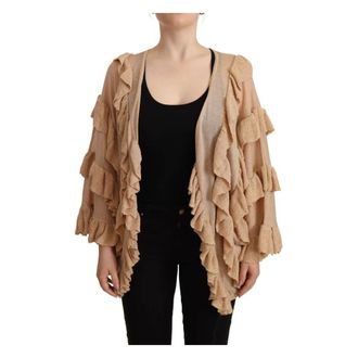 Aniye By Truien & Vesten, Dames, Beige, S, Polyester, Beige gebreide cardigan met ruffles en open voorkant