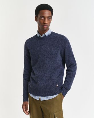 GANT Men Wool Blend Mouliné Crew Neck Sweater (XXL) DARK NAVY MELANGE