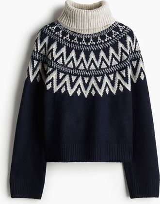 H&M Rollkragenpullover mit Jacquardmuster - Blue