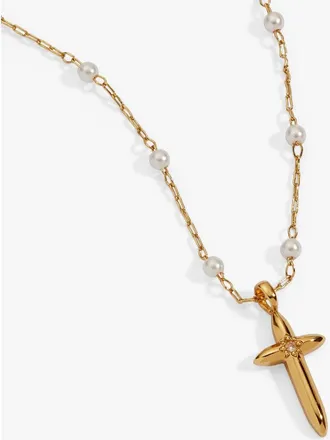 Alex and Ani Cross 413 Pearl Rosary Chain Pendant Necklace in Gold at Nordstrom