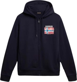 Napapijri Blauwe Katoenen Hoodie met Volledige Rits - Heren - Vesten met rits - Blauw - S - Katoen - Hoodies & sweatvesten