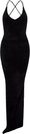 DAVID KOMA Zwarte Asymmetrische Jurk met Kettingdetail - Dames - Feestkleedjes - Zwart - S - Nylon - Kleedjes