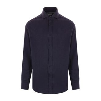 Brunello Cucinelli Camisa de Algod&oacute;n y Lyocell - Shirts - Hombre - Azul - S