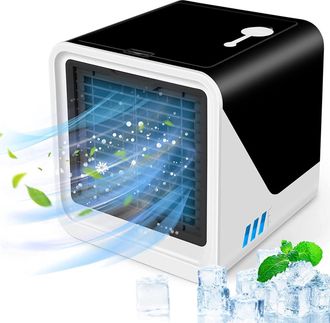 Angel Cerd&aacute; Mini Aire Acondicionado, Ventilador Usb Multifuncional, Dep&oacute;sito De Agua De 500 Ml, Tres Velocidades De Ventilador, Dise&ntilde;o En Blanco Y Negro