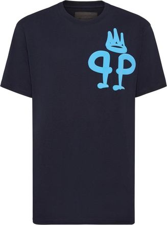 Philipp Plein T-Shirt Ronde Hals King Plein - Heren - T-shirts - Blauw - 2XL - Katoen - Tops