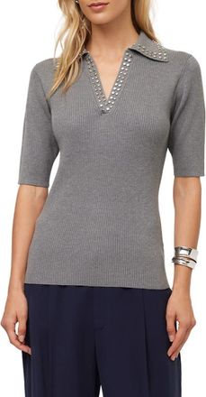 Fifteen Twenty Eleanor Studded Polo Sweater in Gray at Nordstrom, Size Small