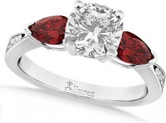 Allurez Cushion Diamond & Pear Garnet Engagement Ring in Palladium (1.29ct)